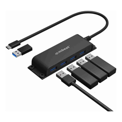 mbeat Mountable 4-Port USB-A  USB-C Adapter Hub 60cm Data Cable USB 3.0 2.0 High-Speed Data Port Expansion Save Space Mounting Solution