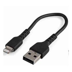 6 inch (15cm) Durable Black USB-A to Lightning Cable - Heavy Duty Rugged Aramid Fiber USB Type A to Lightning Charger/Sync Power Cord - Apple MFi Certified iPad/iPhone 12 (RUSBLTMM15CMB)