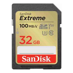 SanDisk Extreme SDHC, SDXVT 32GB, V30, U3, C10, UHS-I, 100MB/s R, 60MB/s W, 4x6, Lifetime Limited
