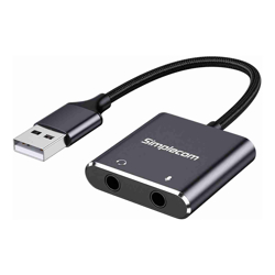 Simplecom CA152 USB to 3.5mm Audio and Microphone Sound Card Adapter for TRS or TRRS Headset with Mic