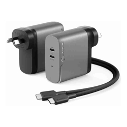 ALOGIC 2X68 Rapid Power 2 Port 68W GaN Charger -USB-C (50W) + USB-C (Max. 18) --Includes 2m USB-C Charging Cable (ELPCC202-WH USB-IF Certified) SGR