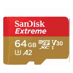 SanDisk Extreme microSDXC SQXAH 64GB V30 U3 C10 A2 UHS-I 170MB/s R 80MB/s W 4x6 SD adaptor Lifetime Limited Action Cam/Drone SKU