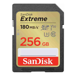 SanDisk Extreme SDXC, SDXVV 256GB, V30, U3, C10, UHS-I, 180MB/s R, 130MB/s W, 4x6, Lifetime Limited