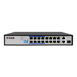 D-Link | DES-F1018P-E | 18 Port PoE Switch with 16 PoE Ports (8 Long Reach 250m) and 2 Gigabit Uplink Ports
