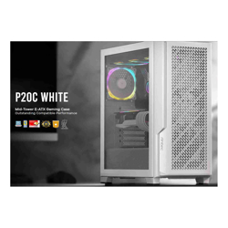 Antec P20C White, E-ATX, ATX, USB-C, Cable management , 4x HDD or SSD , 375mm GPU, 170mm CPU  3x PWM white 12 CM Fan, Tempered Glass, Gaming Case