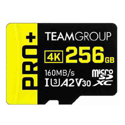 Team Group PRO+ MicroSDXC Memory Card 256GB Read up to 160 MB/s; Write up to 110 MB/s with professional card readers MicroSDXC / SD 6.1 / UHS-I