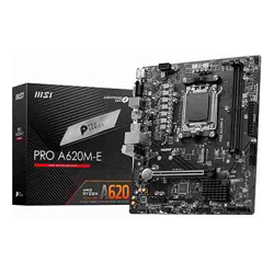 MSI PRO A620M-E, Micro-ATX, AMD AM5, 2xDDR5, 1xM.2+4xSATA 6Gb/s, 2xPCIe, RAID, 1xHDMI, 1xVGA, GbE LAN, 4xUSB3.0, 2xUSB2.0, RGB, 3 Year warranty