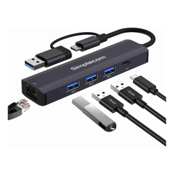 Simplecom CHN436 USB-C and USB-A to 4-Port USB HUB with Gigabit Ethernet Adapter