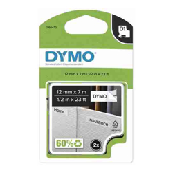 Dymo D1 Blk on Wht 12mmx7m Pk2