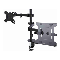 StarTech Monitor Arm with VESA Laptop Tray For a Laptop (4.5kg/9.9lb) and a Single Display up to 32IN (8kg/17.6lb) Black Vented Tray Adjustable Laptop Arm Mount C-clamp/Grommet Mount