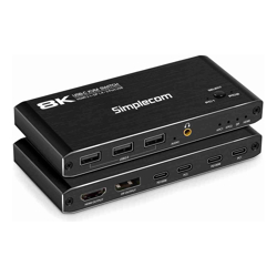 Simplecom KM470 2-Port USB-C KVM Switch 8K Docking Station HDMI 2.1 DP for Laptop Tablet