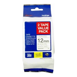 12MM BLACK ON WHITE TWIN Pack TZ TAPE