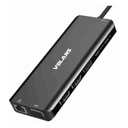 Volans VL-UCTDMH-S USB-C Triple Display Docking Station 100W 2xHDMI 1xVGA 1xRJ-45 2xUSB-C 5xUSB-A 1xSD Slot 1xMicroSD Slot 1 Year Warranty 