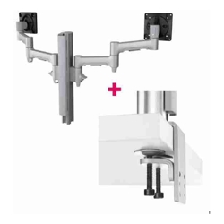 Atdec AWMS-2-4640 Dual 18.11" Monitor Arms on 15.75" Post and Heavy-Duty F Clamp Desk Fixing, Silver