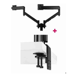 Atdec AWMS-2-D13 Dual 27" Dynamic Monitor Arms on 5.3" Postand Heavy-Duty F Clamp Desk Fixing, Black