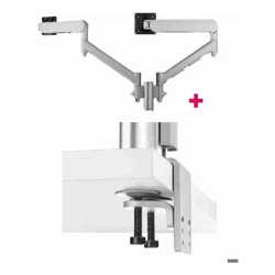 Atdec AWMS-2-D13 Dual 27" Dynamic Monitor Arms on 5.3" Post and Heavy-Duty F Clamp Desk Fixing Silver