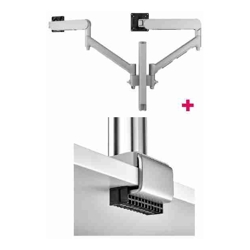 Atdec AWMS-2-D40 Dual Dynamic 27" Monitor Arms on 15.7" Post and C Clamp Desk Fixing Silver