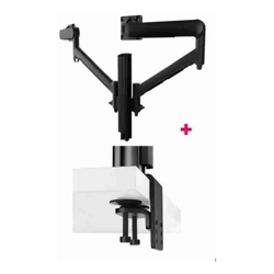 Atdec AWMS-2-D40 Dual Dynamic 27" Monitor Arms on 15.7" Post and Heavy-Duty F Clamp Desk Fixing, Black