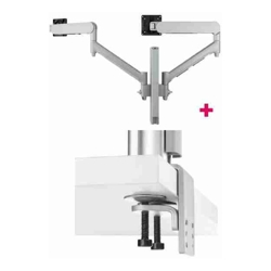 Atdec AWMS-2-D40 Dual Dynamic 27" Monitor Arms on 15.7" Post and Heavy-Duty F Clamp Desk Fixing Silver
