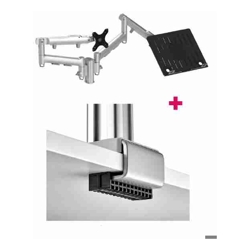 Atdec AWMS-2-ND13 Dual Notebook and Monitor Combo 24.33" Dynamic Arms on 5.31" Post and C Clamp Desk Fixing, Silver