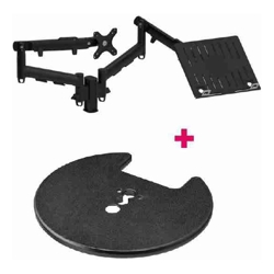 Atdec AWM Dual Monitor arm solution - dynamic arms - 135mm Post - Grommet - Black with a note book tray