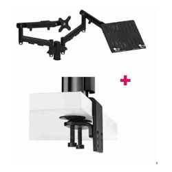 Atdec AWMS-2-ND13 Dual Notebook and Monitor Combo 24.33" Dynamic Arms on 5.31" Post and Heavy-Duty F Clamp Desk Fixing Black
