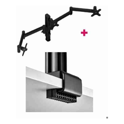 Atdec AWMS-3-13714 Triple 5.11" and 27.95" Monitor Arms on 15.75" Post and C Clamp Desk Fixing, Black