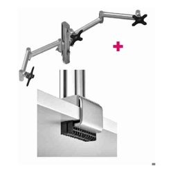 Atdec AWMS-3-13714 Triple 5.11" and 27.95" Monitor Arms on 15.75" Post and C Clamp Desk Fixing Silver