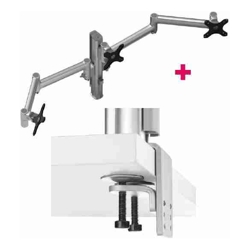 Atdec AWMS-3-13714 Triple 5.11" and 27.95" Monitor Arms on 15.75" Post and Heavy-Duty F Clamp Desk Fixing Silver