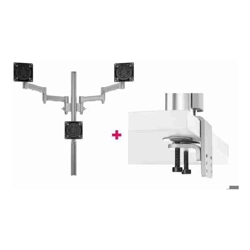 Atdec AWMS-3-TH467 Triple Monitor "Stack" Desk Mount and Heavy-Duty F Clamp Desk Fixing Silver