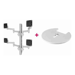 Atdec AWMS-4-4675 Quad 18.11" Monitor Arms on 29.53" Post and Grommet Clamp Desk Fixing Silver