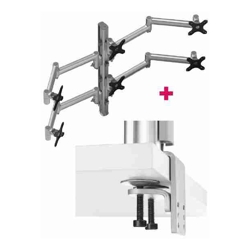 Atdec AWMS-6-13717 Six Monitor Arm 29.5" Post Desk Mount and Heavy-Duty F Clamp Desk Fixing Silver