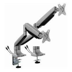 Brateck LDT82-C024UC DUAL SCREEN HEAVY-DUTY GAS SPRING MONITOR ARM WITH USB PORTS For most 17"~35" Monitors Matte Silver(New)