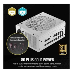 CORSAIR RMx Shift White Series, RM1000x Shift White, 1000 Watt, 80 PLUS GOLD, Fully Modular Power Supply
