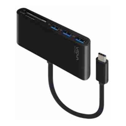Connectland Alogic USB-C to Multi Card Reader  3-Port USB Hub 10cm Black VROVA Series