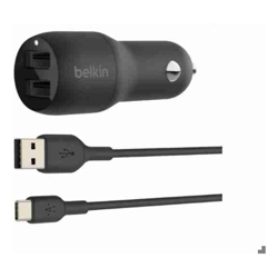 Belkin 24W Dual USB-A Car Charger + USB-A to USB-C Cable