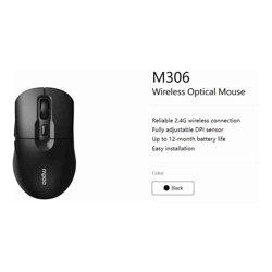 Rapoo M306 2.4 Wireless Optical Mice with Side FWD and Back Buttons. 12 Months Long Battery Life Easy Installation. Adjustable DPI 3200. Office Mice.