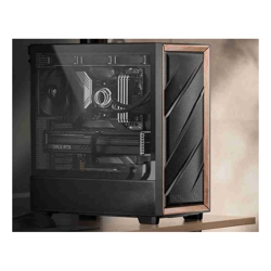 Antec Flux ATX, Black Premium Walnut Trim, 5x Black PWM Performance Fans. Ultra Cooling Design, ARGB Controller, Mid Tower Case