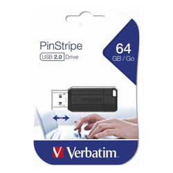 Verbatim Store'n'Go Pinstripe USB Drive 64GB (Black) 2 Years Limited Warranty