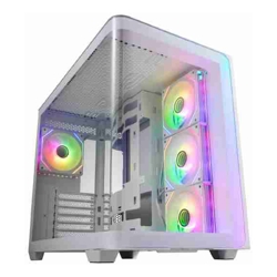 FSP M580-WA ATX Mid Tower Case Support ATX(BTF) M-ATX Mini-ITX Motherboard Curved Glass Exterior design 2x HDD 3x SSD White