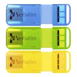 Verbatim Pop-Up 32GB USB 2.0 Triple Pack Assorted Bright Colours Blue Green Yellow