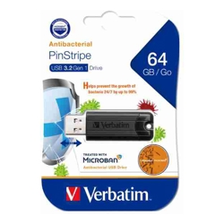 Verbatim 64GB Antibacterial Pinstripe USB 3.0 Drive (with Microban) Black