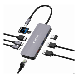 Verbatim USB-C Pro Multiport Hub 9 Ports,1 x HDMI, 1 x RJ45, 2 x USB-C 3.2 Gen2, 1 x USB-A 3.2 Gen2, 2 x USB-A 3.2 Gen1, 1 x SD card slot, 1 x microSD
