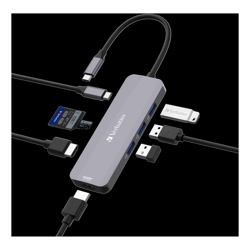 Verbatim USB-C Pro Multiport Hub 8 Ports 2x HDMI 8K30+4K30 dual display 3x USB-A 3.2 Gen1 SD + microSD USB-C PD 100W in/85W to host
