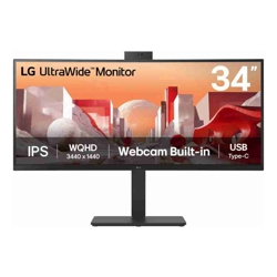 LG 34" UltraWide webcam WQHD (3440x1440) Curved IPS display with Built-in FHD webcam, USB Type-C (PD 90w) RJ 45,  2 x speakers Monitor