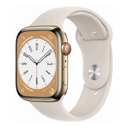 Apple Watch Series 8 (GPS + Cellular) - 45mm Stainless Steel - Gold with Starlight Sport Band