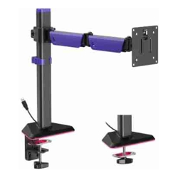 Brateck LDT89-C012L Articulating RGB Lighting Gaming Monitor Arm Matte Black Fit Screen Size: 17"-40" Up to 12 KG