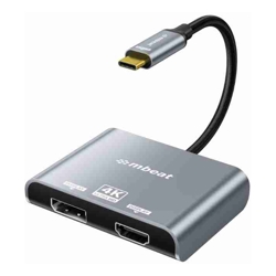 (LS) mbeat Tough Link USB-C to DPHDMI Dual 4K/60Hz MST Adapter 4K (3840x2160) @ 60Hz, 4K (3840x2160) @ 30Hz, 2K (2560x1440) @ 60Hz - Space Grey