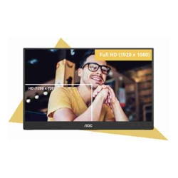 AOC 15.6inch FHD IPS 1920x1080 16:9, 800:1 Contrast 230 Nits 2x USB-C 1x Mini HDMI 2.0 1Wx2 Speakers Foldable Smart Cover VESA Mount Portable Monitor