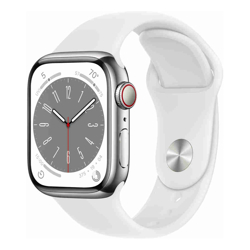 Apple Watch Series 8 (GPS + Cellular) - 41mm Stainless Steel - Silver with White Sport Band (Refurbished)